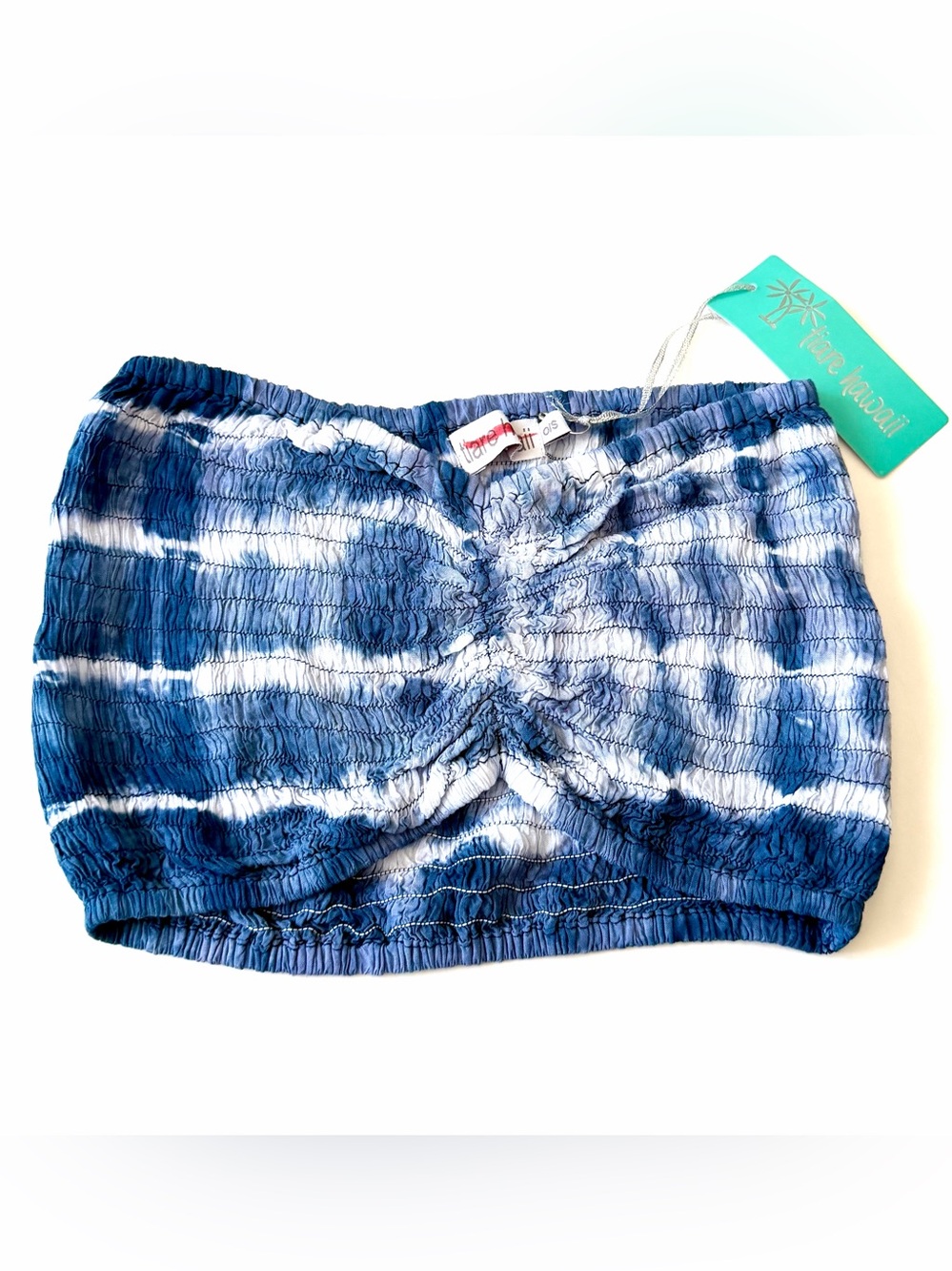 Tiare Hawaii Blue and White Tie-Dye Smocked Tube Top Bandeau NWT One Size